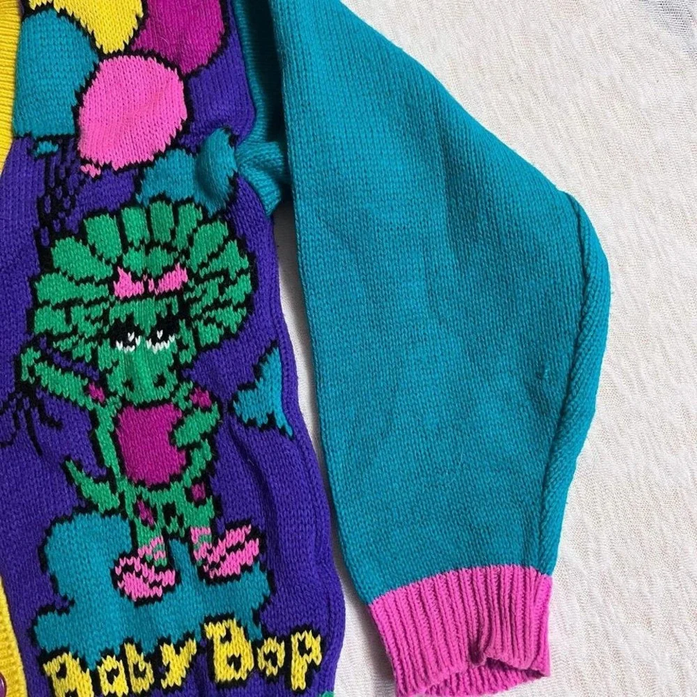 Vintage 1992 Barney Baby‎ Bop Cardigan Sweater Kids Size 6 Colorful USA Rare